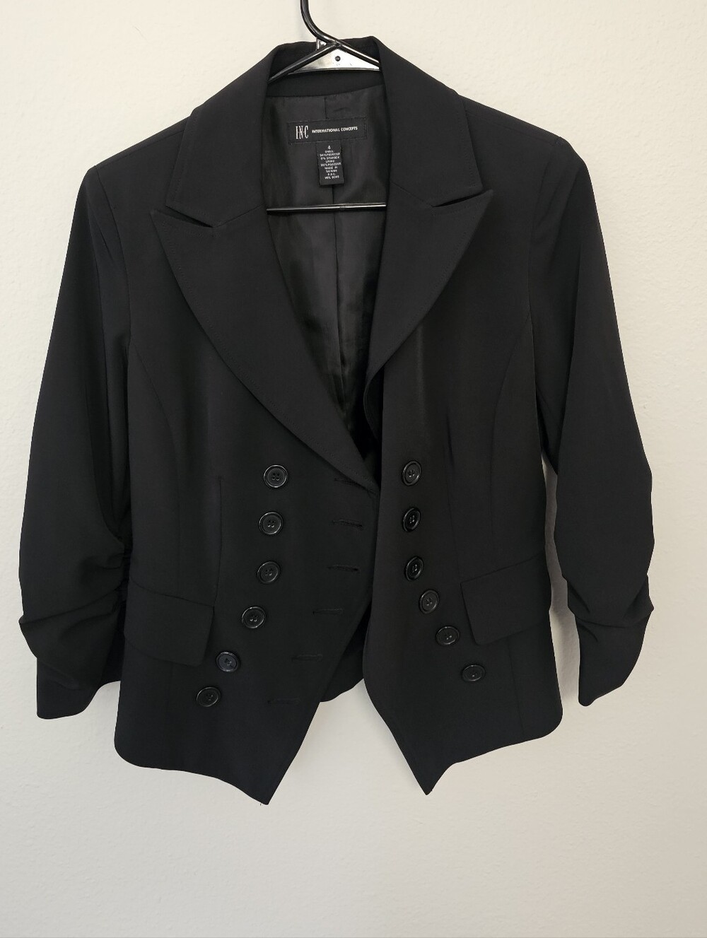 INC International Concepts Black Double-Breasted Tailored Blazer